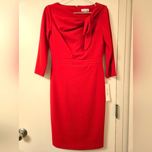 NWT‎ Calvin Klein Red Women's Dress 3/4 Sleeve - Picture 1 of 7